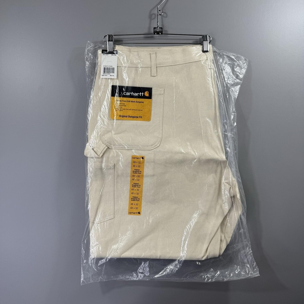 NWT Carhartt Double Front Pants Mens 48x32 White Canvas Work Dungaree Carpenter